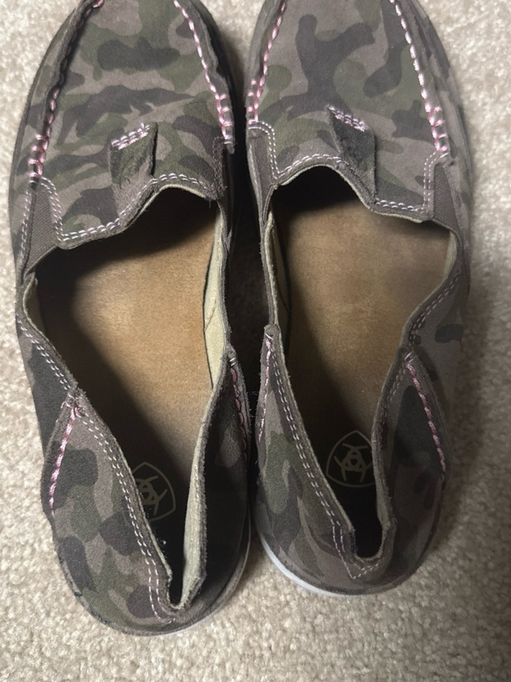 Ariat Camouflage Slip-On Flats with Pink Stitching